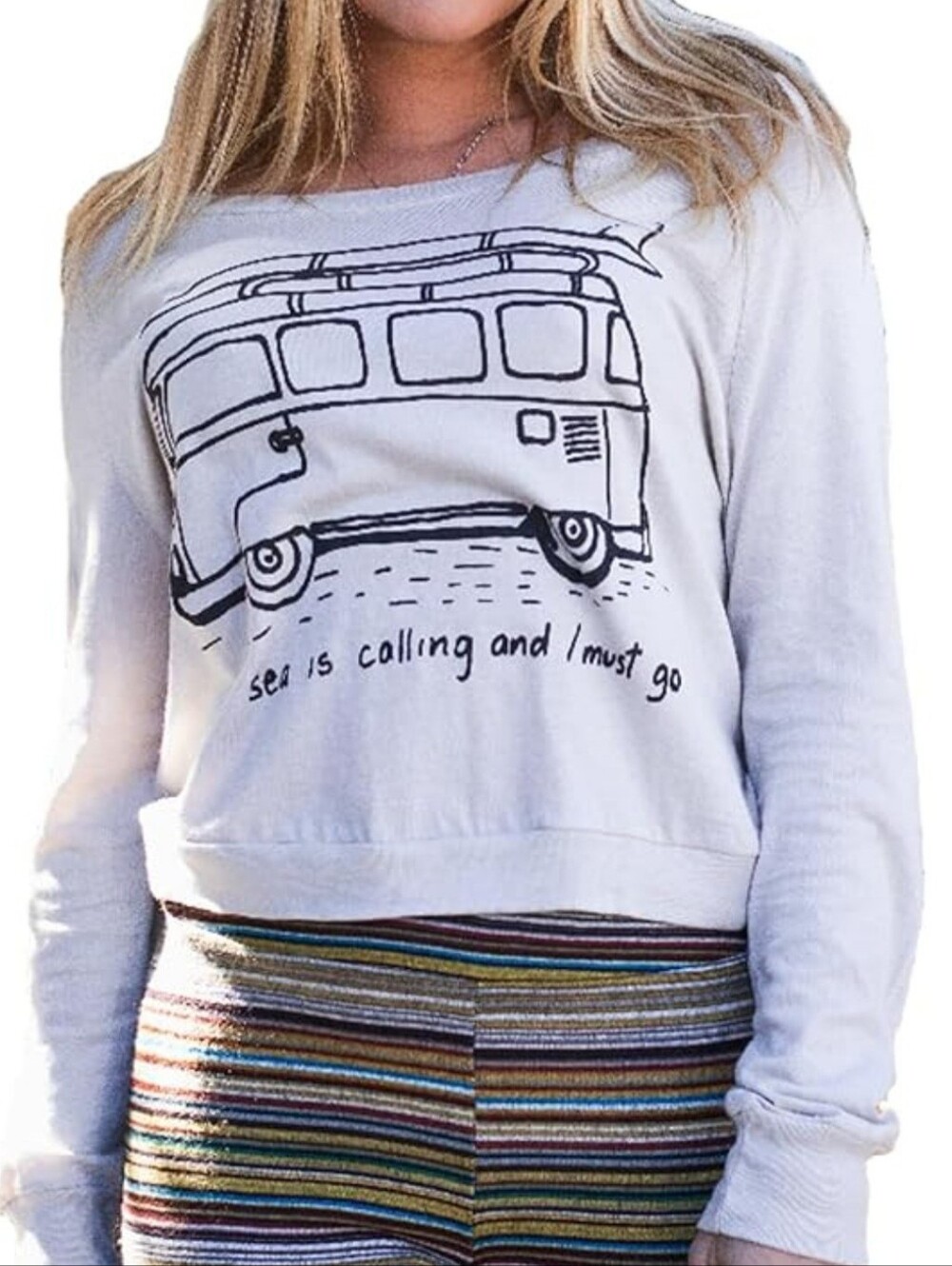 Women's White Graphic Long-Sleeve Sweatshirt - 'Sea Is Calling'